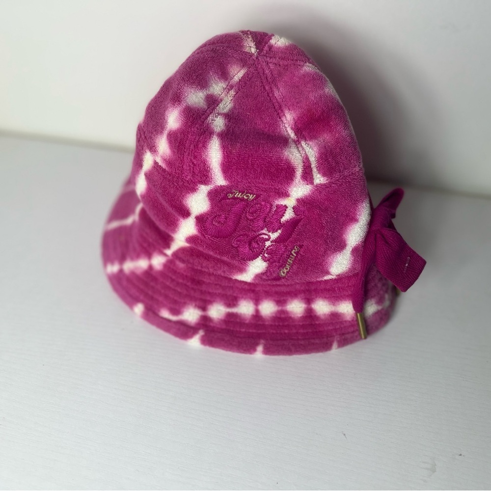 Juicy Couture Pink Tie Dye Terry Cloth Bucket Hat Y2K Logo M/L